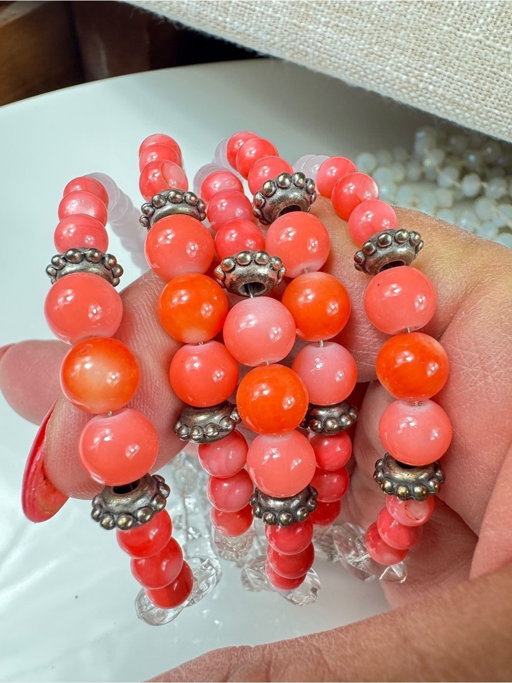 Silver Stack Glass Beads Bracelet